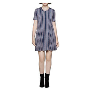 BCBGeneration Blue Multicolor Vertical Stripe Short Sleeve A-Line Mini Dress L